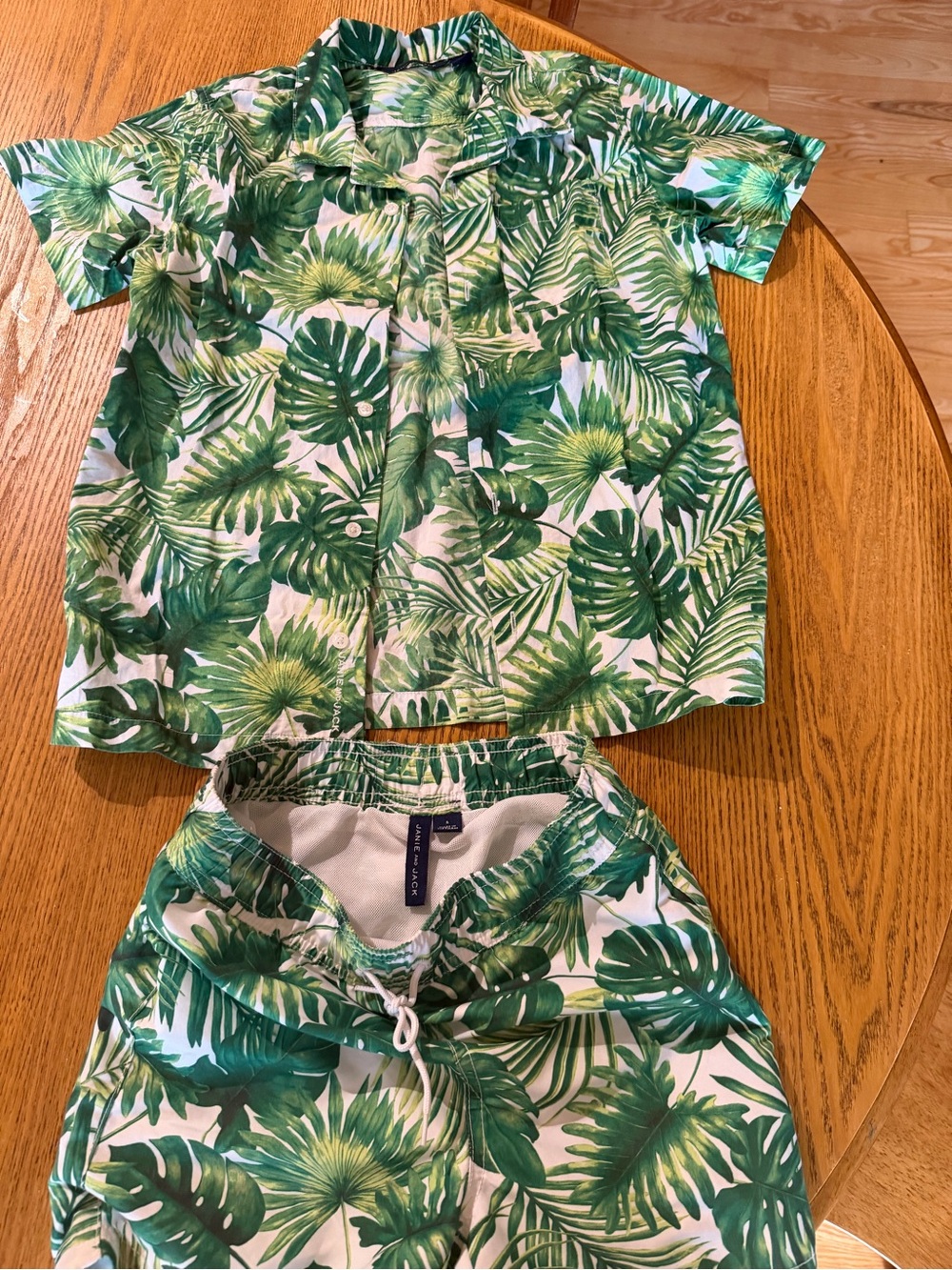 Janie and Jack Green Tropical Leaf shirt and swim shorts Set